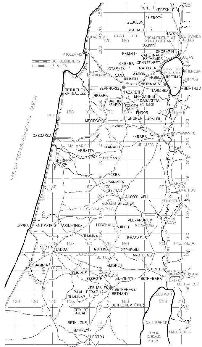 Map: Jesus' work in Galilee, Judea, Samaria