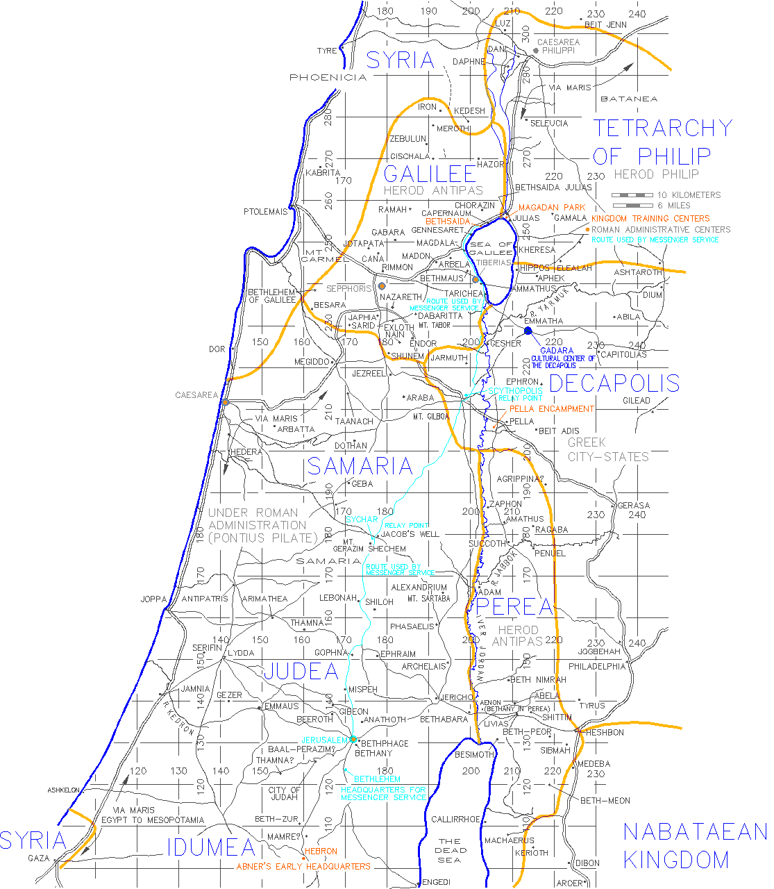 Map: Roman administrative regions, Palestine, First Century