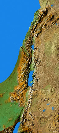 Topographical map of Israel and surrounding region